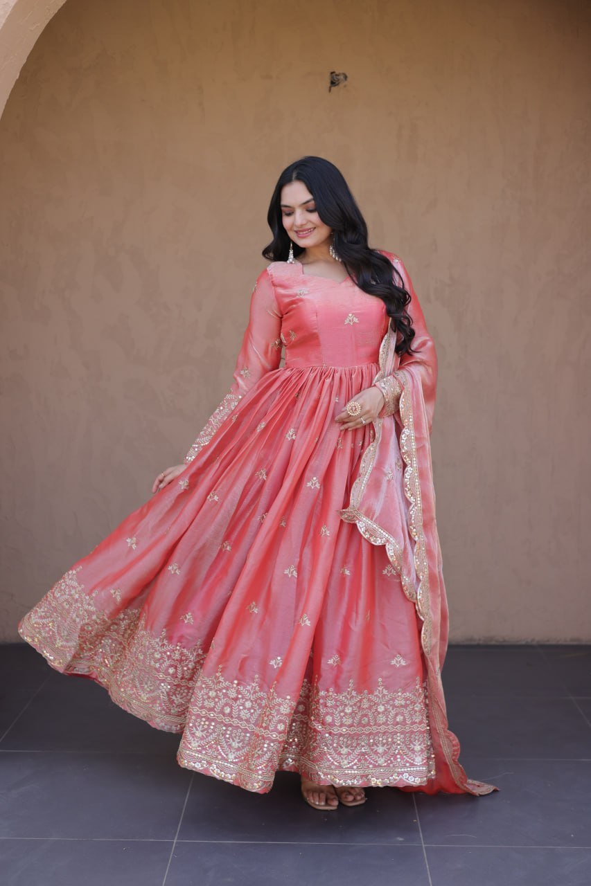 Fendi Silk Embroidered Gown with Dupatta