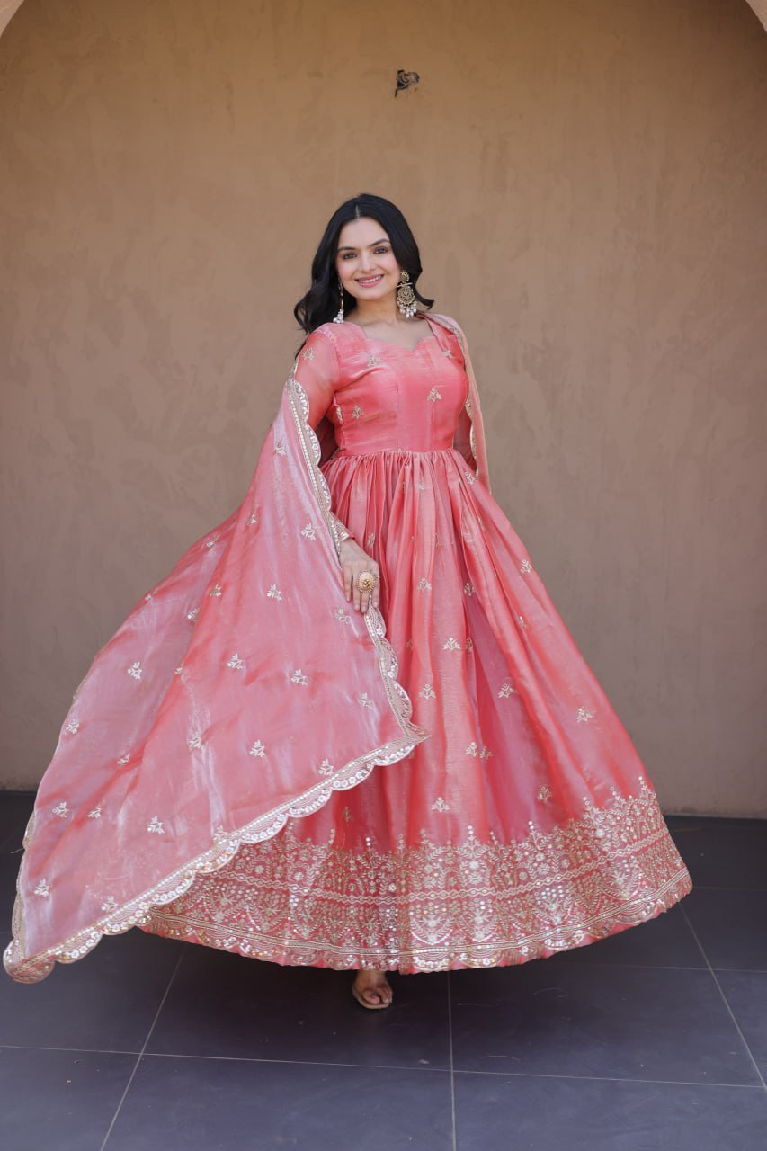 Fendi Silk Embroidered Gown with Dupatta