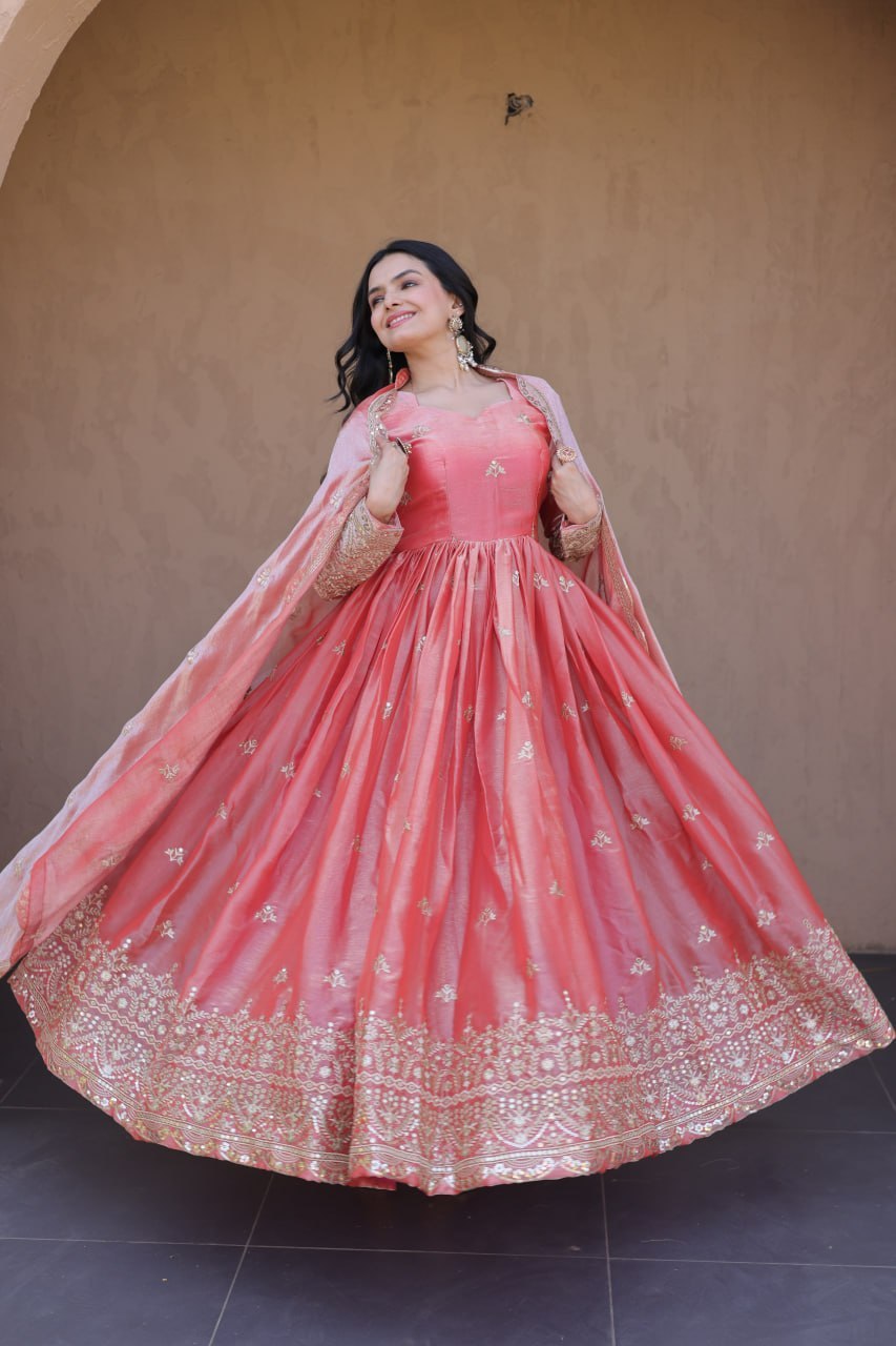 Fendi Silk Embroidered Gown with Dupatta