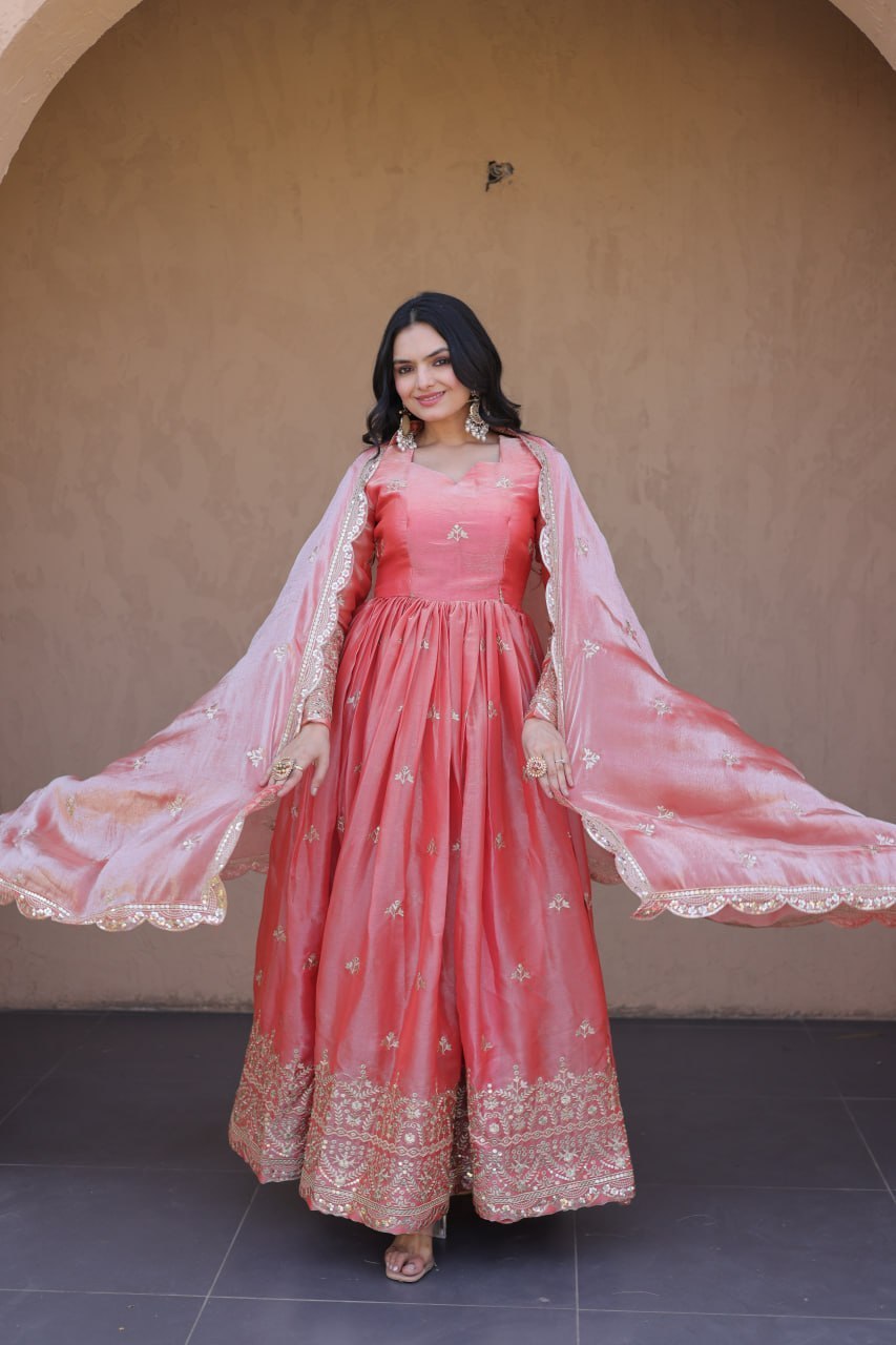 Fendi Silk Embroidered Gown with Dupatta