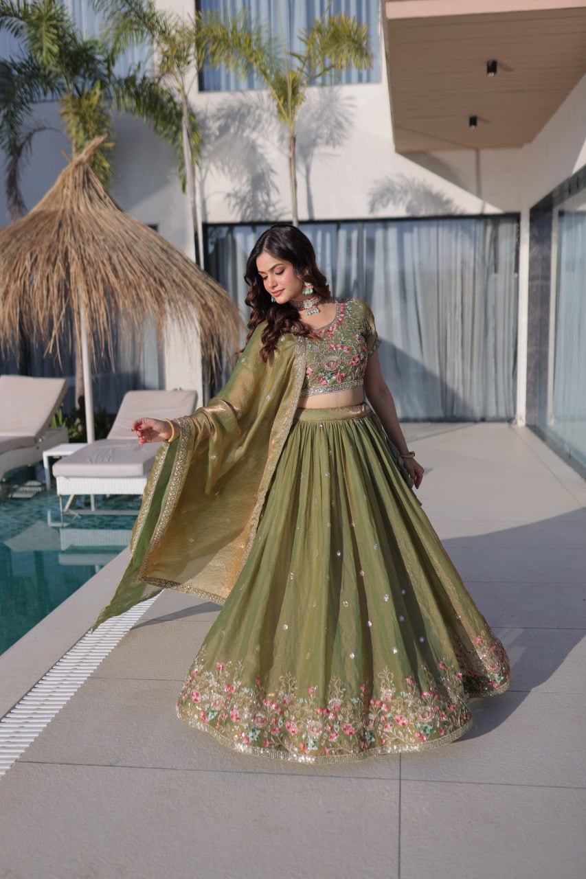 Fendi Silk Embroidered Lehenga Choli Set