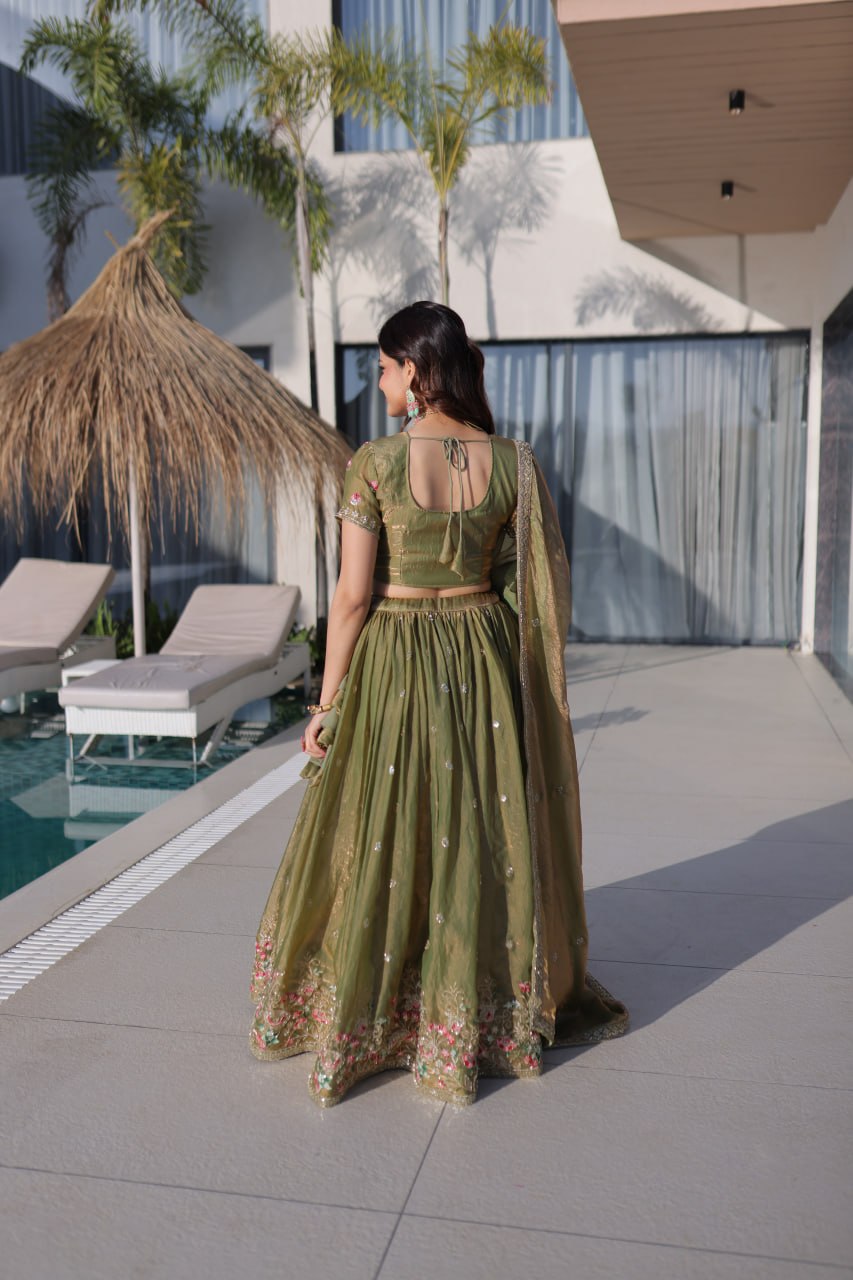 Fendi Silk Embroidered Lehenga Choli Set