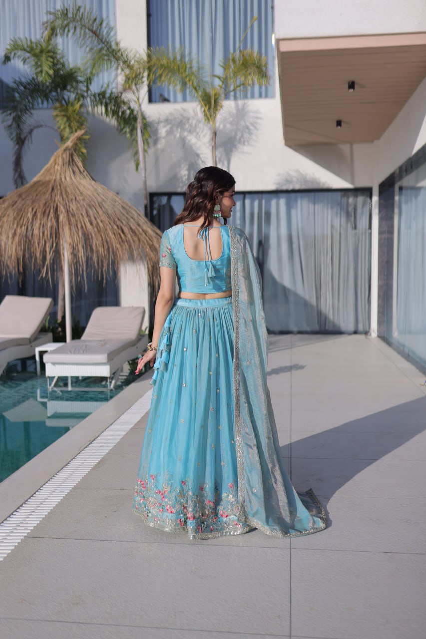 Fendi Silk Embroidered Lehenga Choli Set