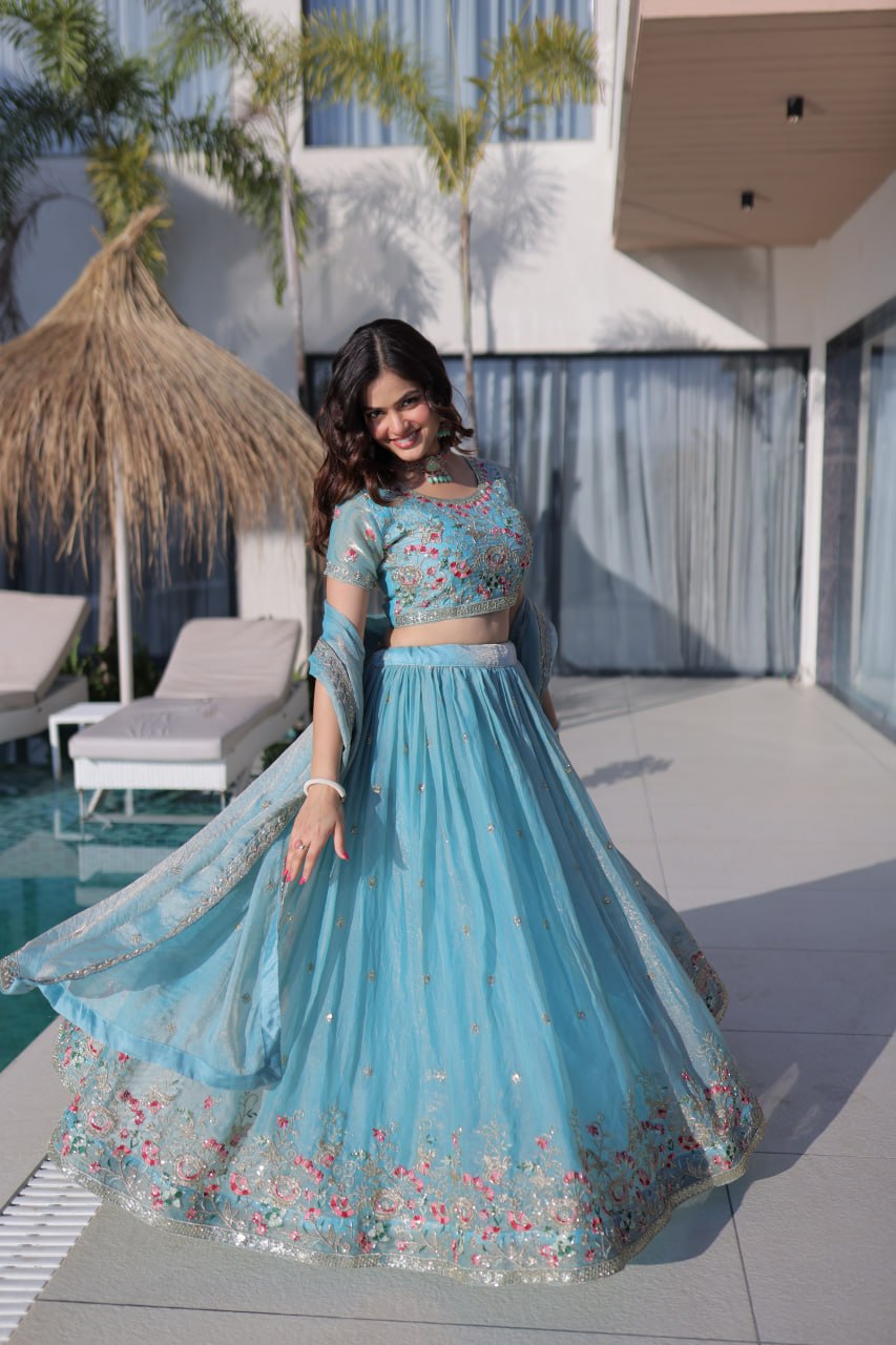 Fendi Silk Embroidered Lehenga Choli Set