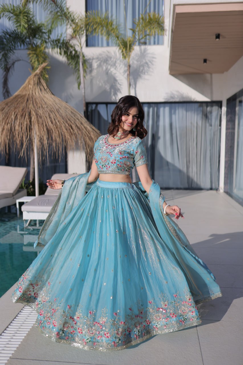 Fendi Silk Embroidered Lehenga Choli Set
