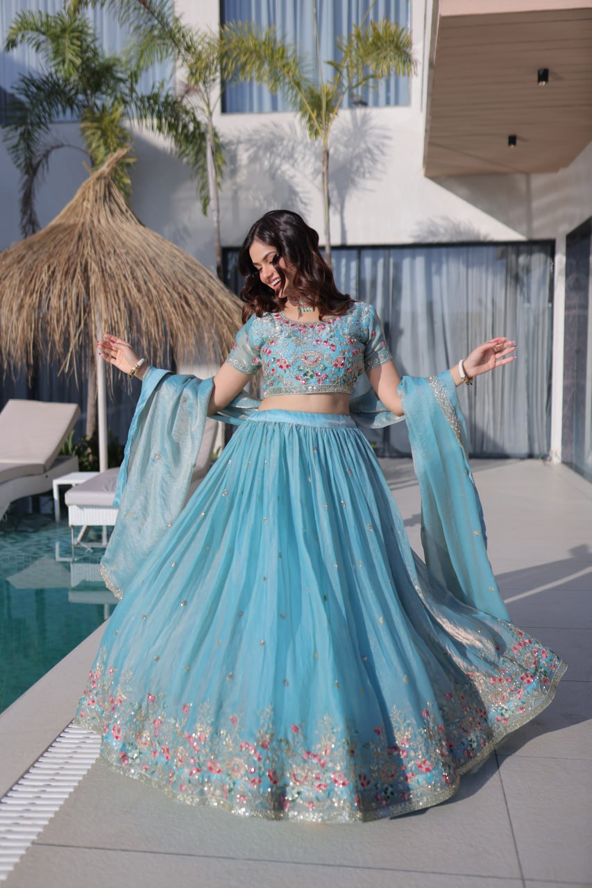 Fendi Silk Embroidered Lehenga Choli Set