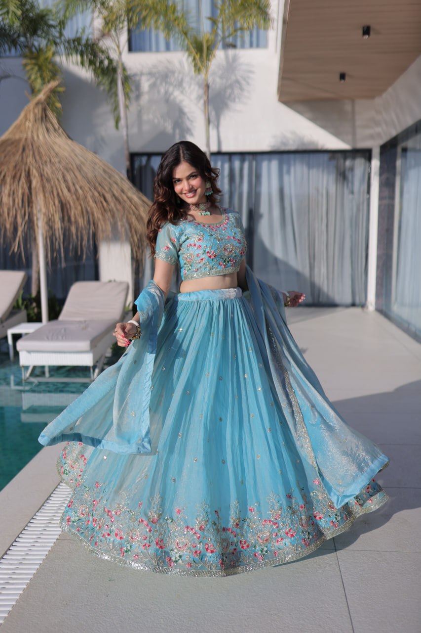 Fendi Silk Embroidered Lehenga Choli Set