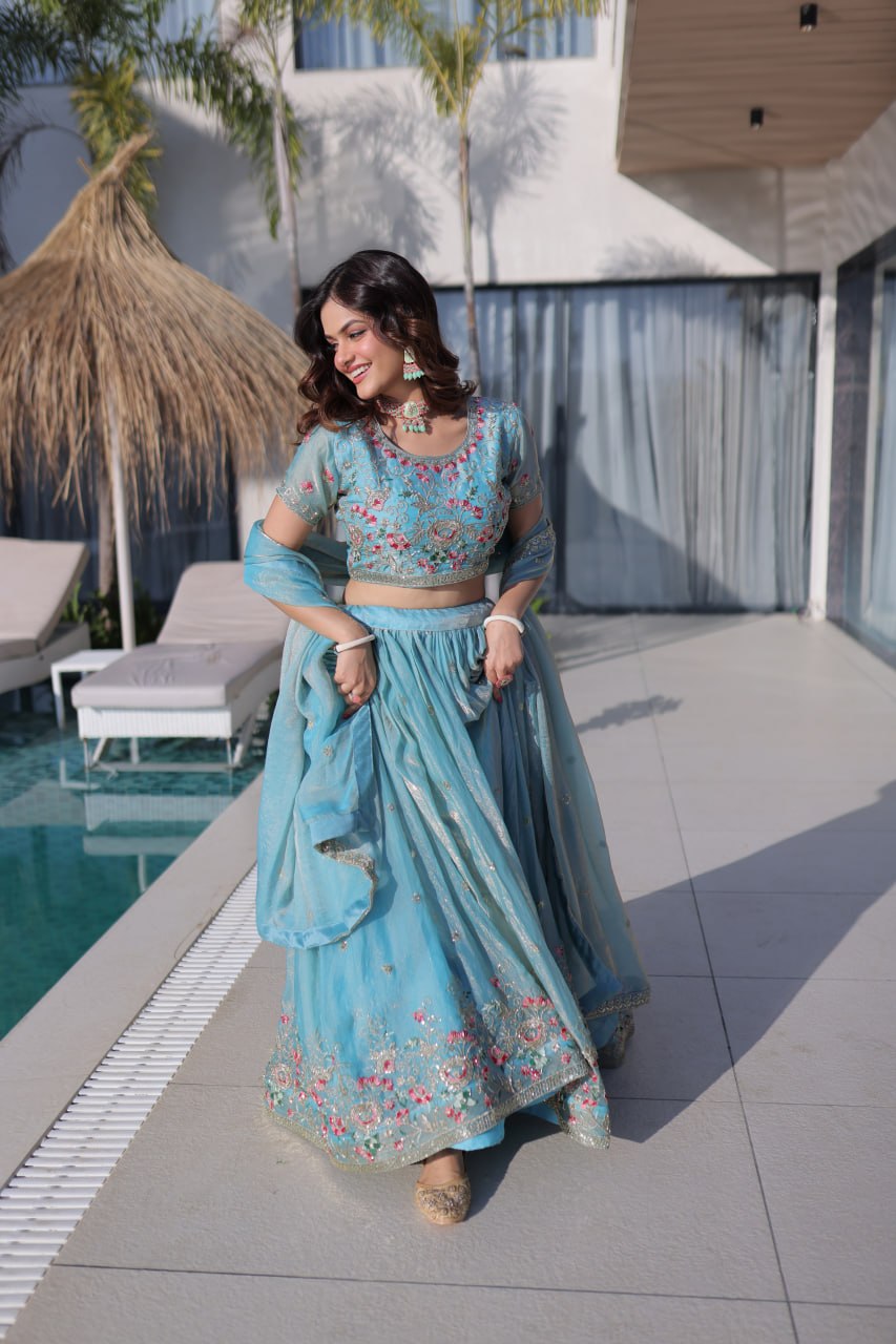 Fendi Silk Embroidered Lehenga Choli Set