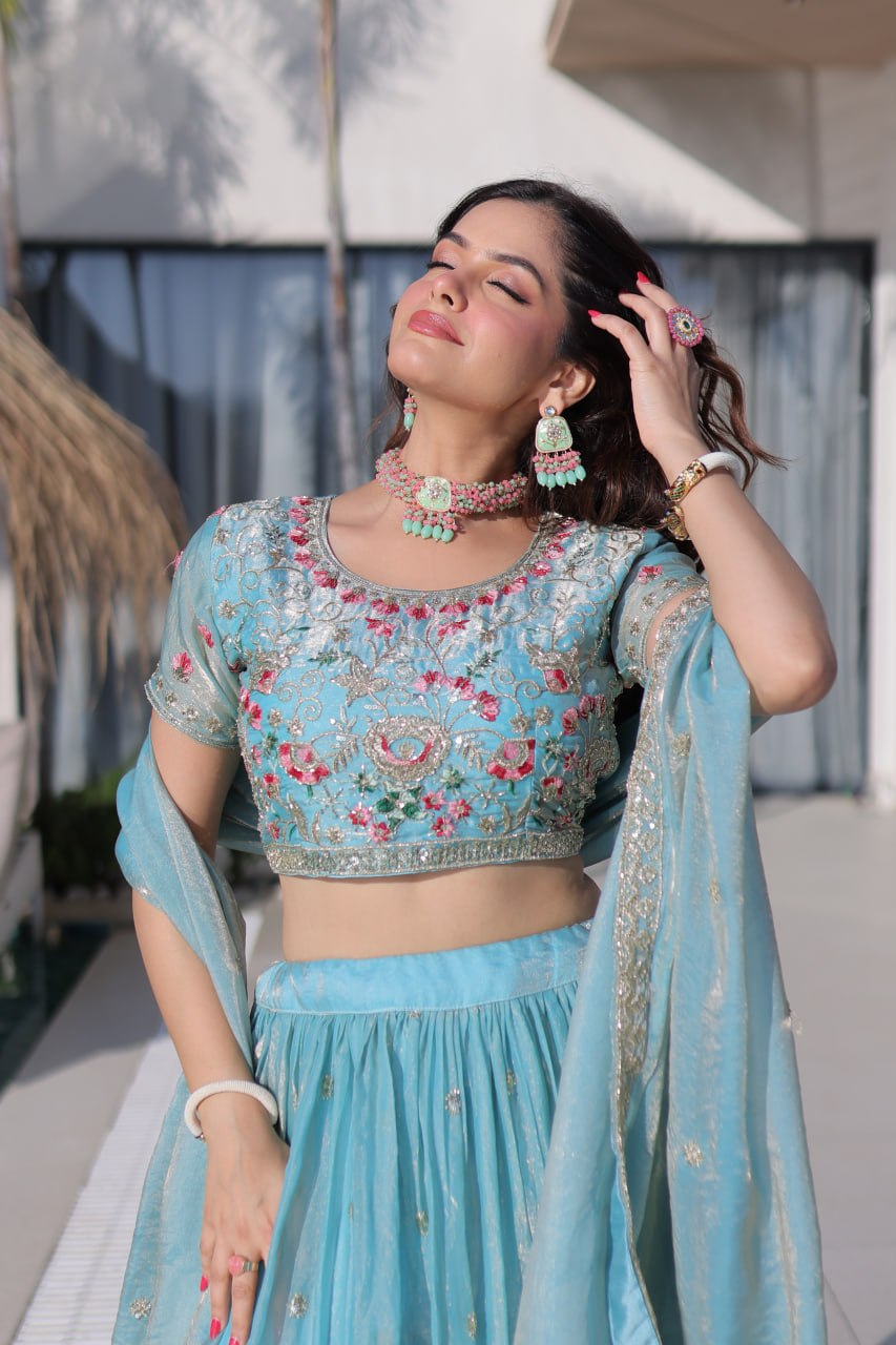Fendi Silk Embroidered Lehenga Choli Set