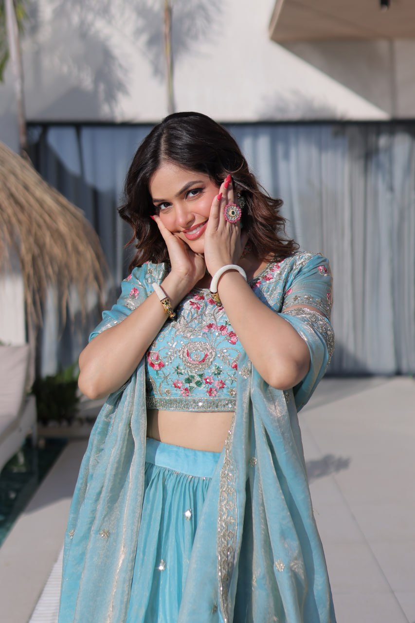Fendi Silk Embroidered Lehenga Choli Set