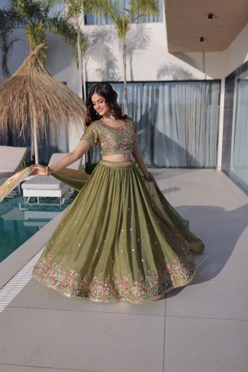 Fendi Silk Embroidered Lehenga Choli Set