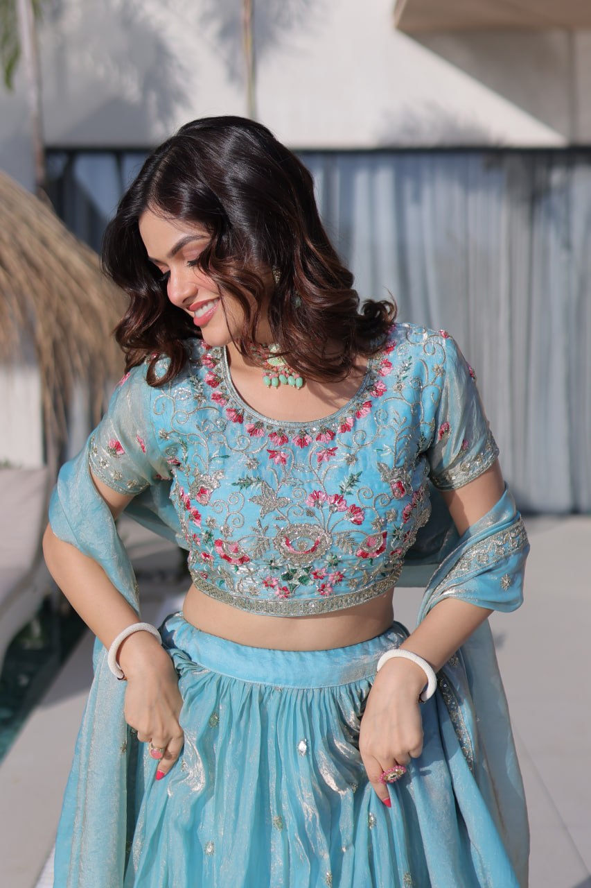 Fendi Silk Embroidered Lehenga Choli Set