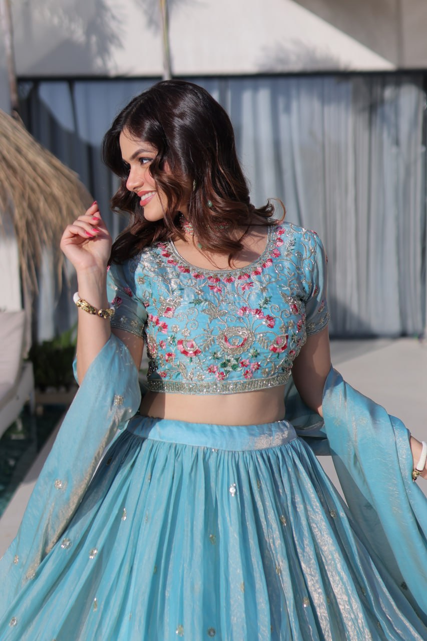 Fendi Silk Embroidered Lehenga Choli Set