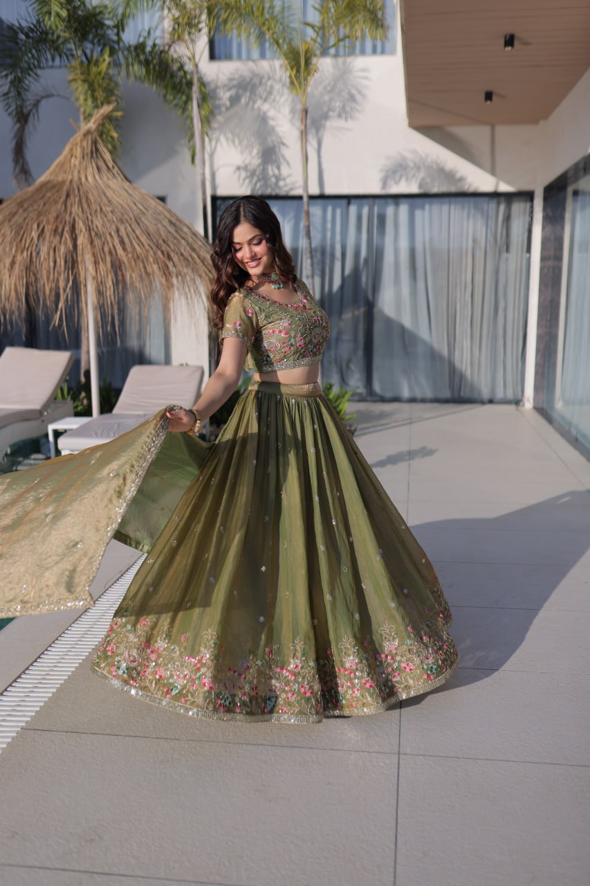 Fendi Silk Embroidered Lehenga Choli Set