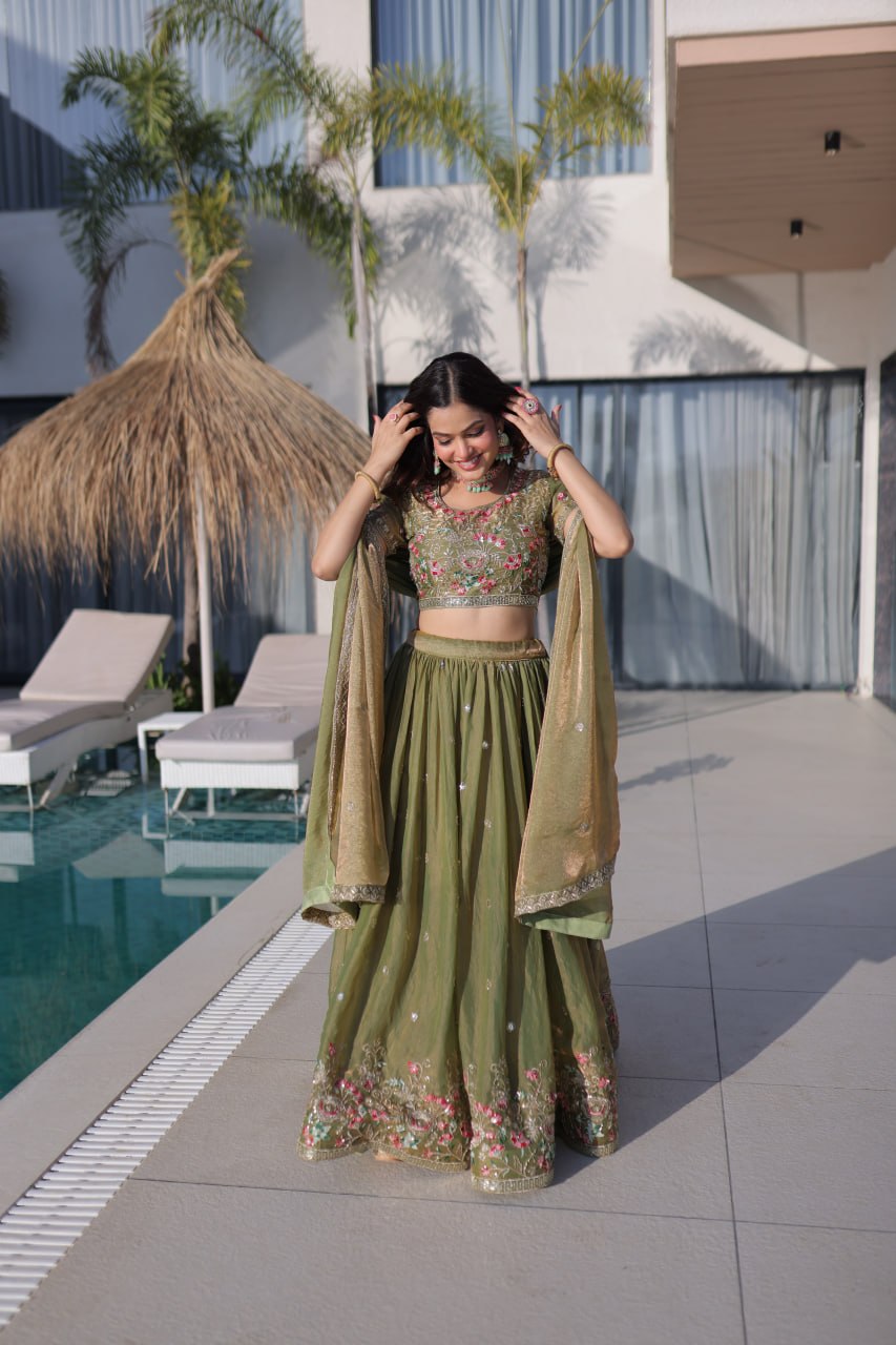 Fendi Silk Embroidered Lehenga Choli Set
