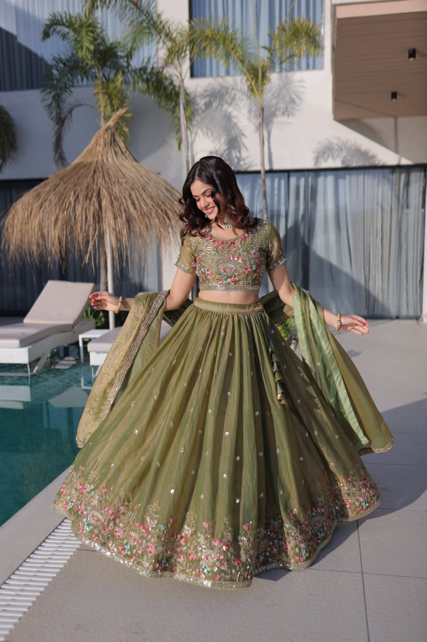 Fendi Silk Embroidered Lehenga Choli Set