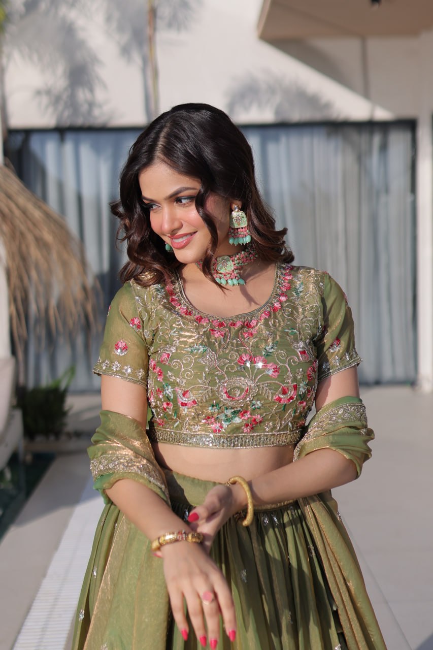 Fendi Silk Embroidered Lehenga Choli Set