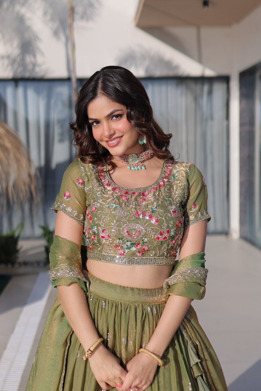 Fendi Silk Embroidered Lehenga Choli Set
