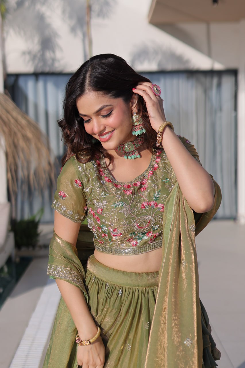 Fendi Silk Embroidered Lehenga Choli Set