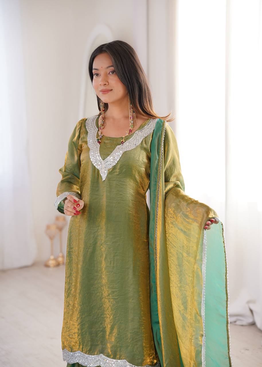 Fendy Fabric Sharara Suit with Lace Work