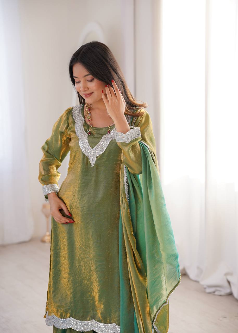 Fendy Fabric Sharara Suit with Lace Work