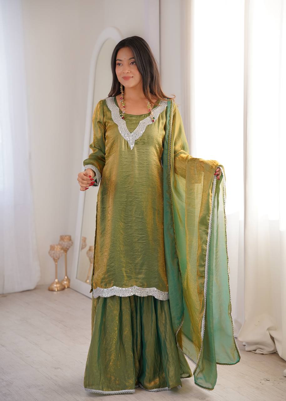 Fendy Fabric Sharara Suit with Lace Work