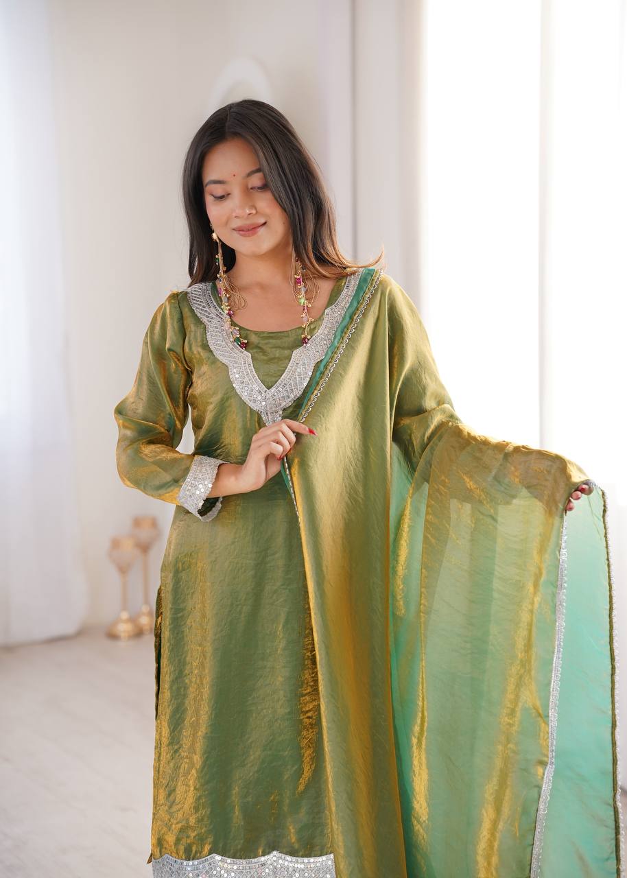 Fendy Fabric Sharara Suit with Lace Work