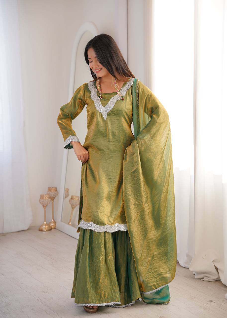 Fendy Fabric Sharara Suit with Lace Work