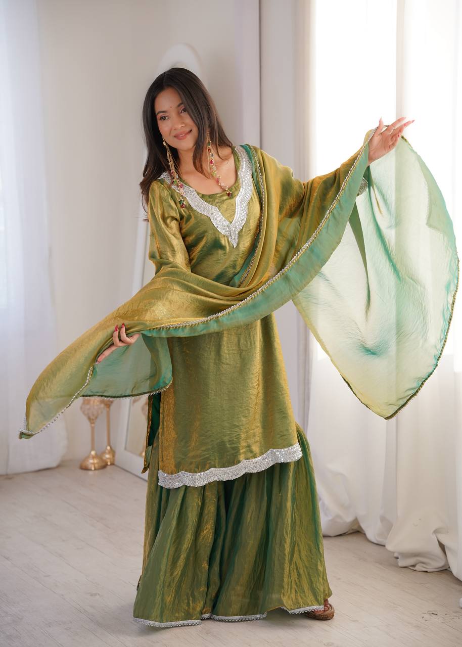 Fendy Fabric Sharara Suit with Lace Work
