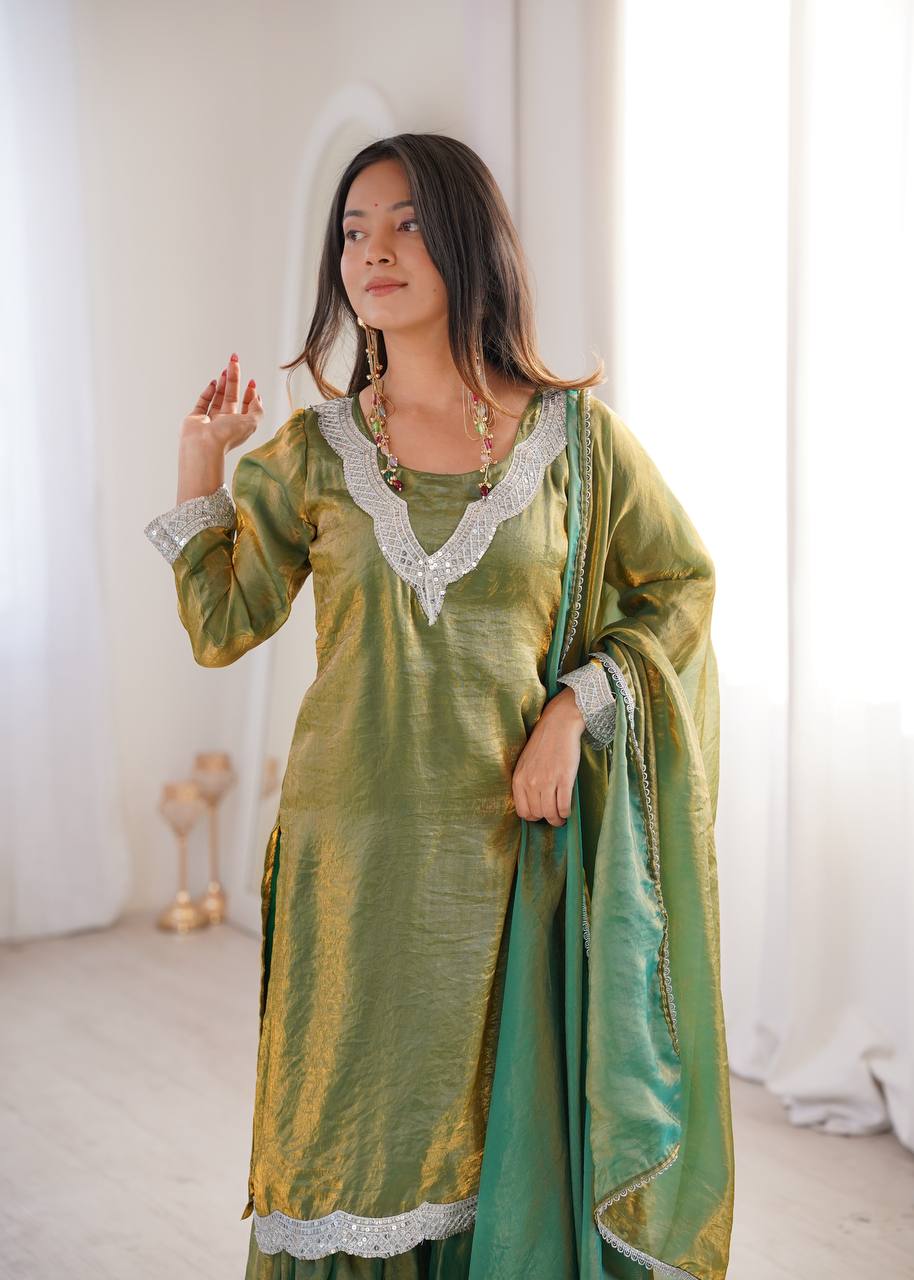 Fendy Fabric Sharara Suit with Lace Work