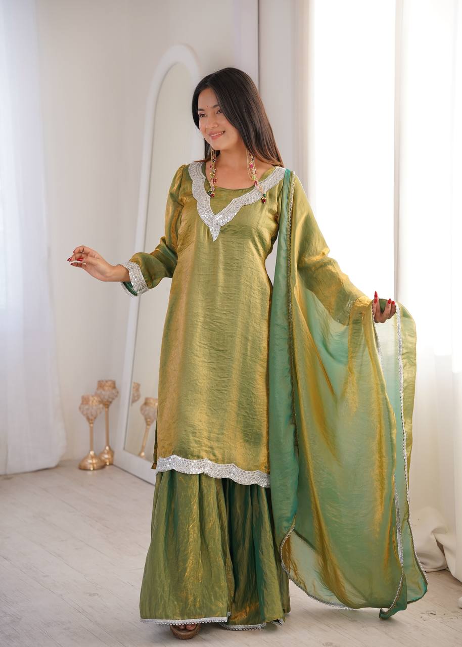 Fendy Fabric Sharara Suit with Lace Work