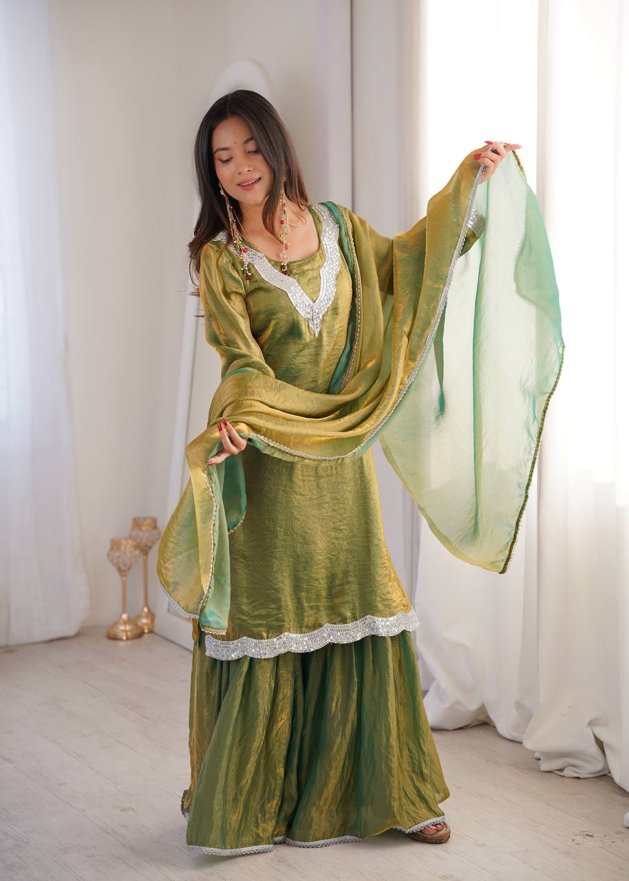 Fendy Fabric Sharara Suit with Lace Work