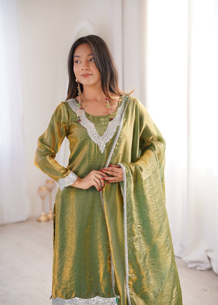 Fendy Fabric Sharara Suit with Lace Work