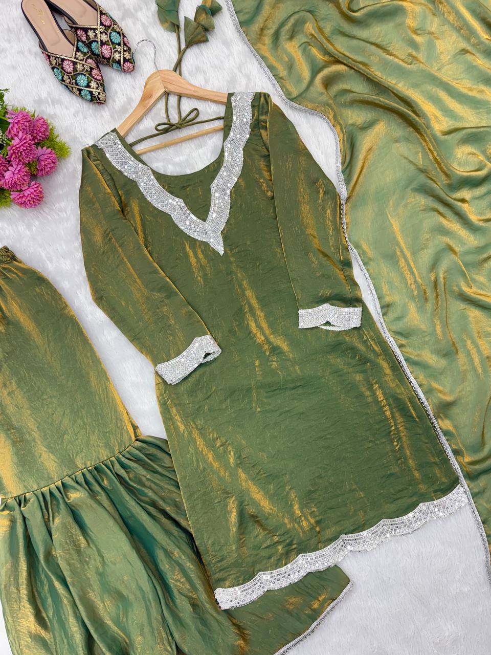 Fendy Fabric Sharara Suit with Lace Work