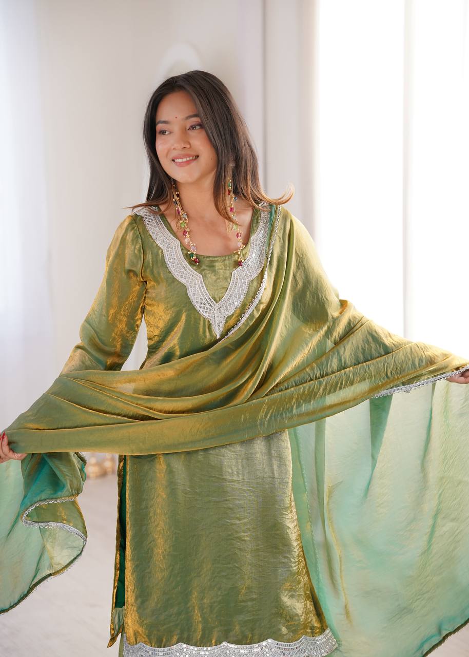 Fendy Fabric Sharara Suit with Lace Work