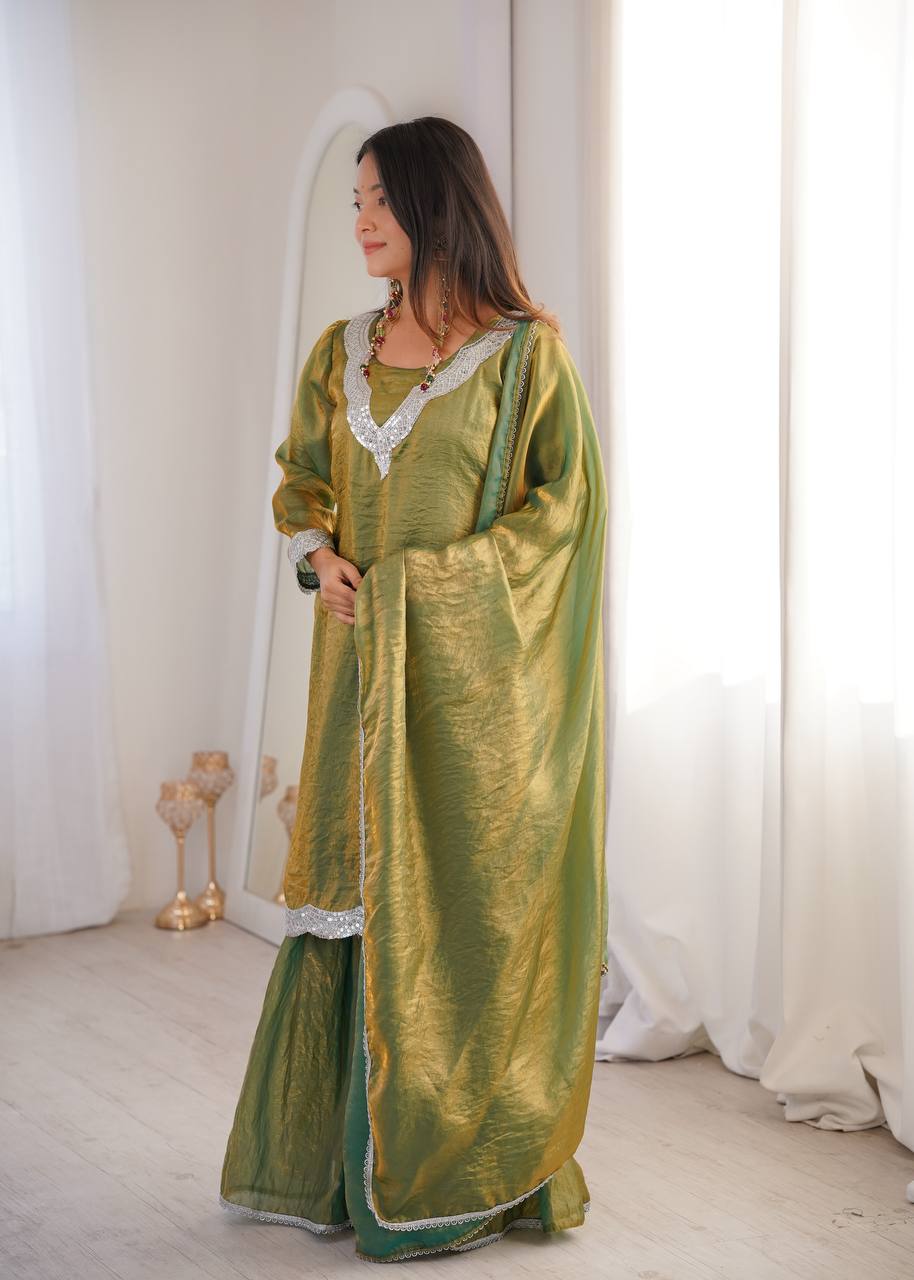 Fendy Fabric Sharara Suit with Lace Work