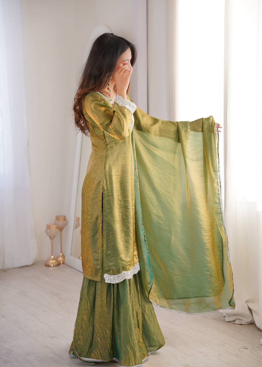 Fendy Fabric Sharara Suit with Lace Work