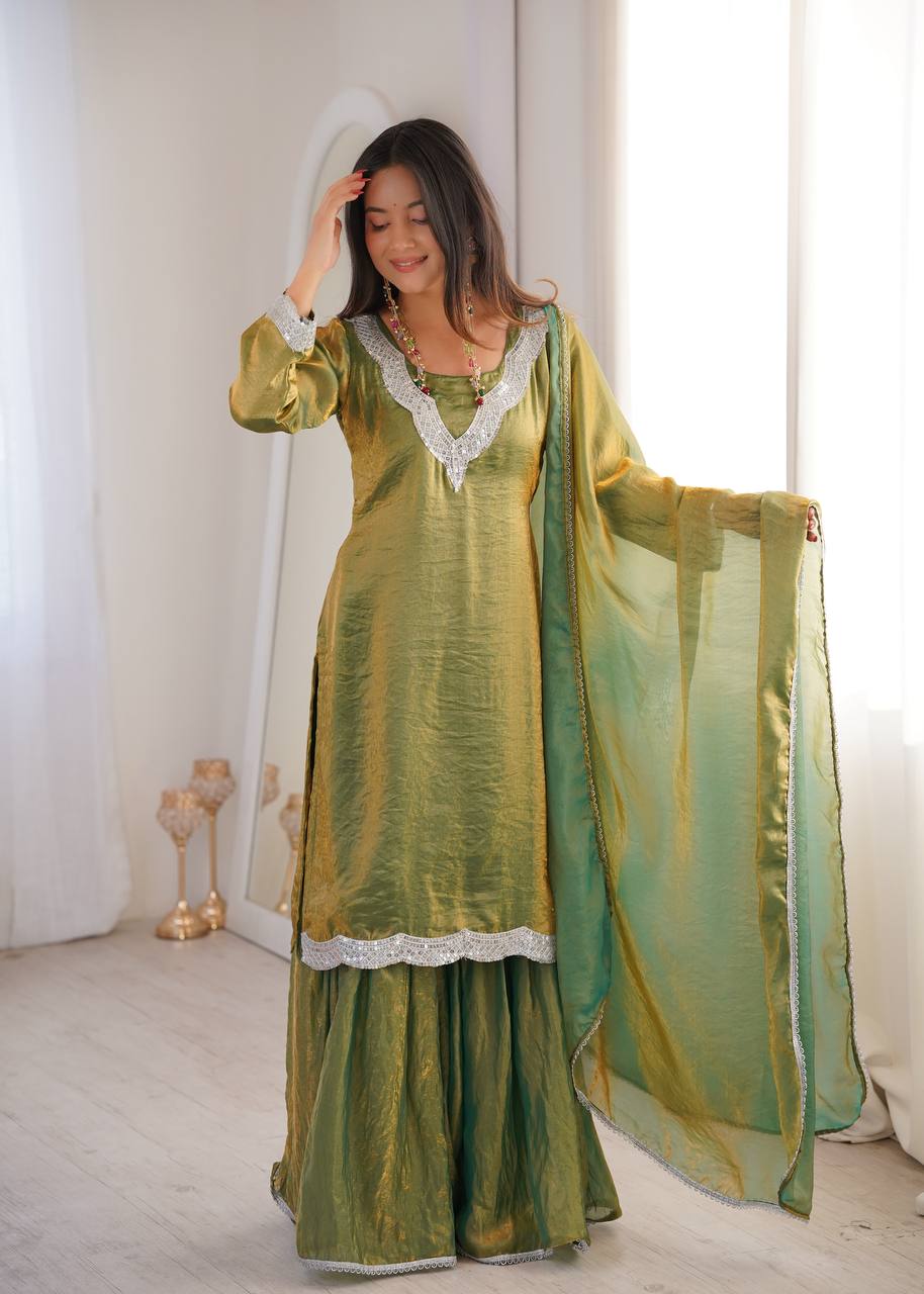 Fendy Fabric Sharara Suit with Lace Work