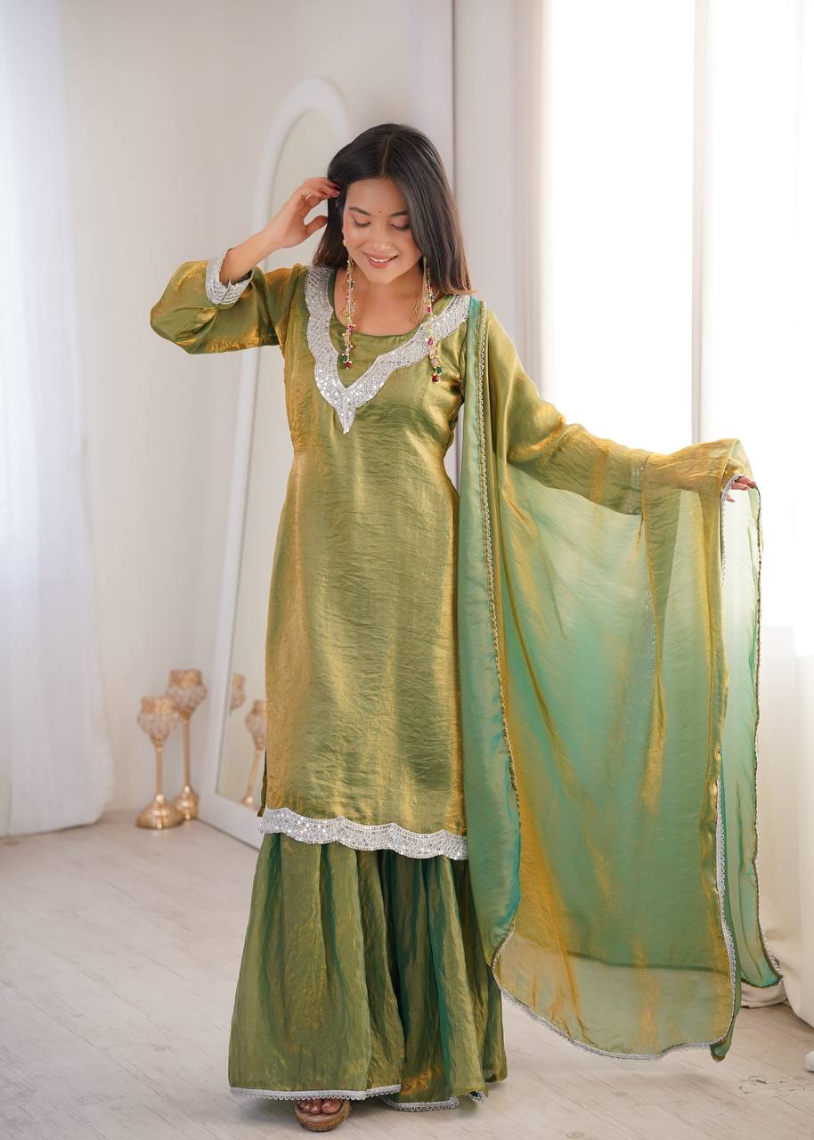 Fendy Fabric Sharara Suit with Lace Work