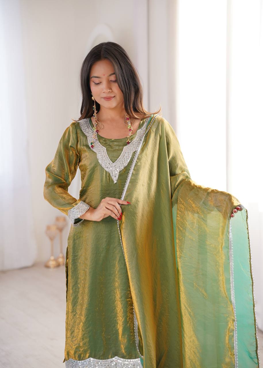 Fendy Fabric Sharara Suit with Lace Work