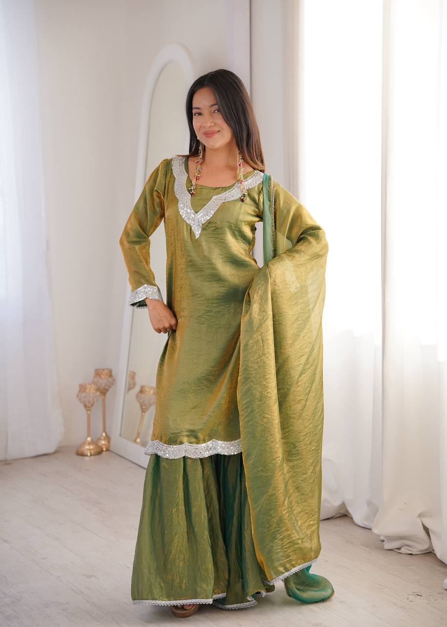 Fendy Fabric Sharara Suit with Lace Work
