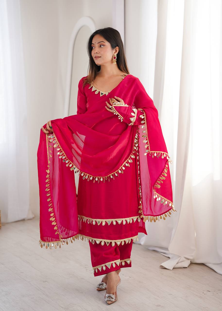 Fendy Silk Palazzo Suit with Real Mirror Work