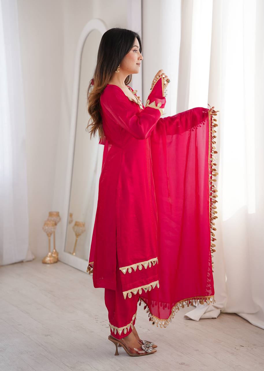 Fendy Silk Palazzo Suit with Real Mirror Work
