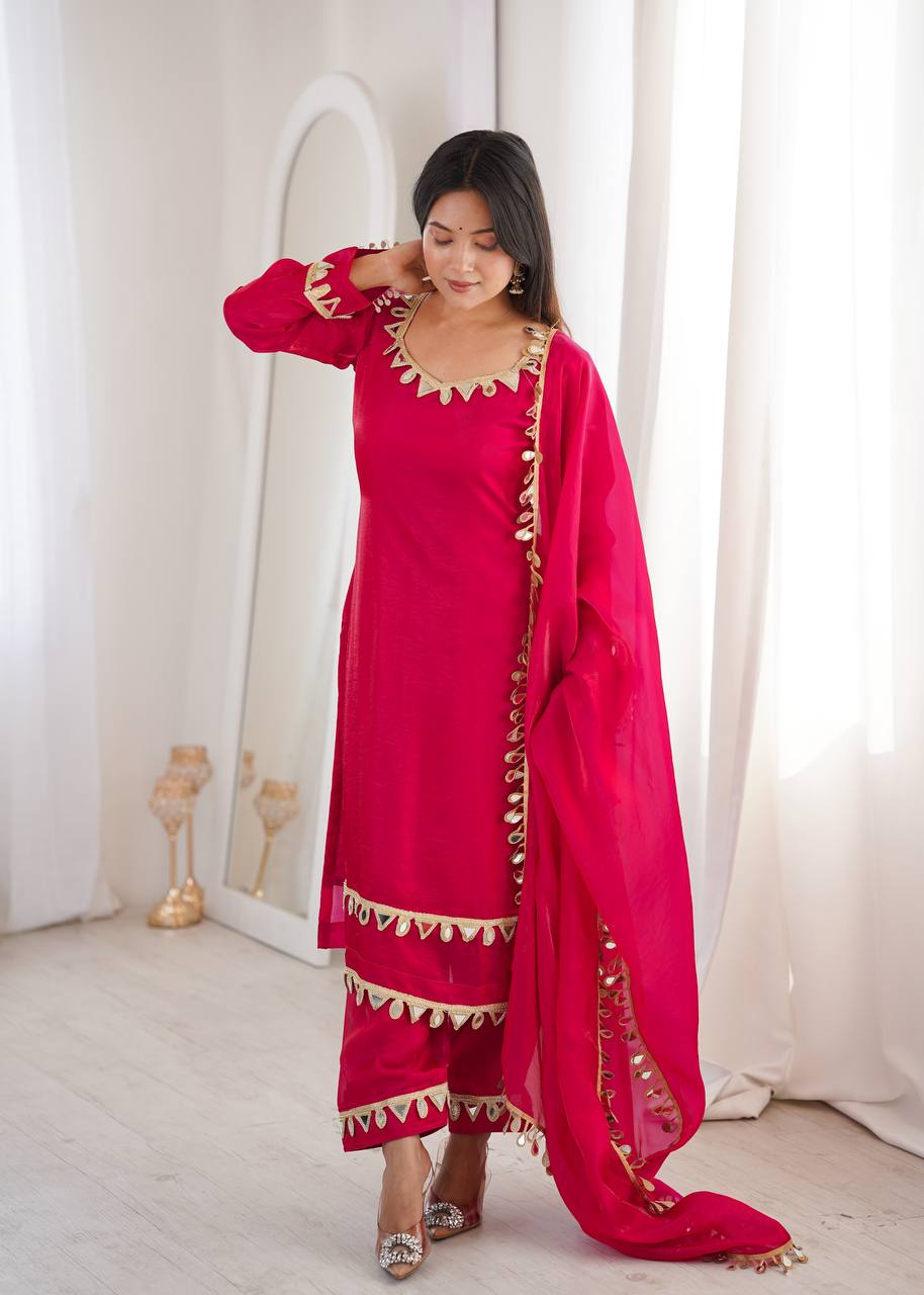 Fendy Silk Palazzo Suit with Real Mirror Work