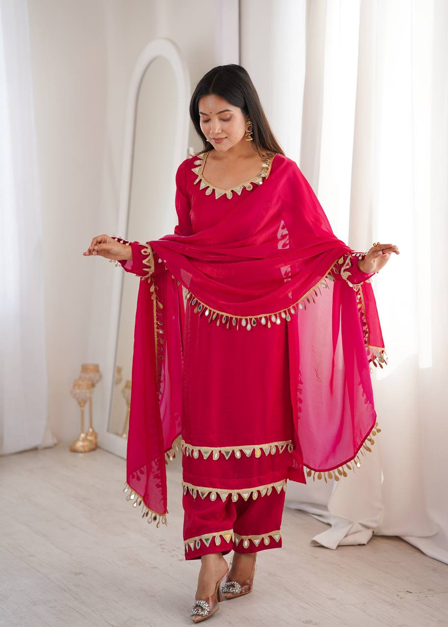 Fendy Silk Palazzo Suit with Real Mirror Work