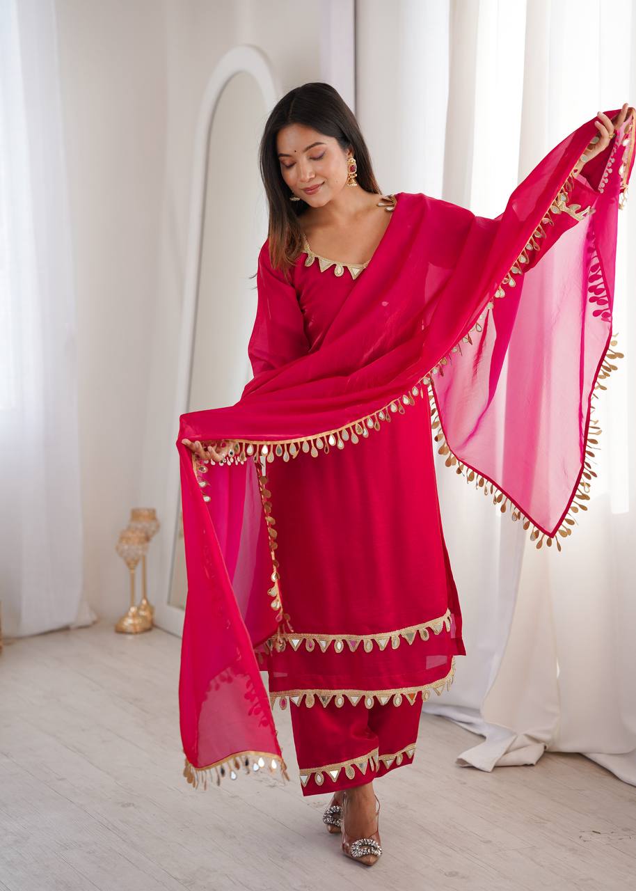 Fendy Silk Palazzo Suit with Real Mirror Work