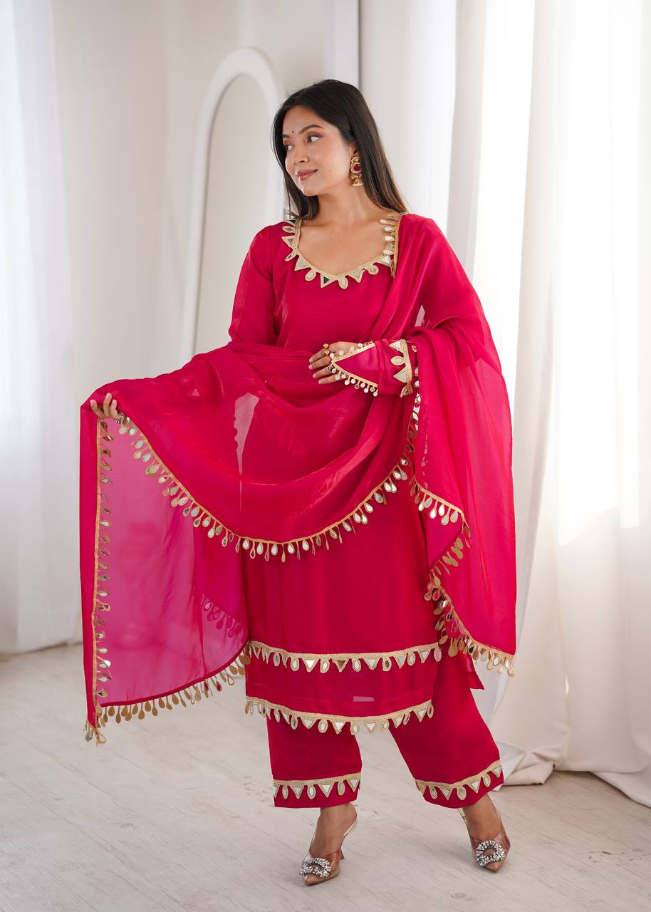 Fendy Silk Palazzo Suit with Real Mirror Work