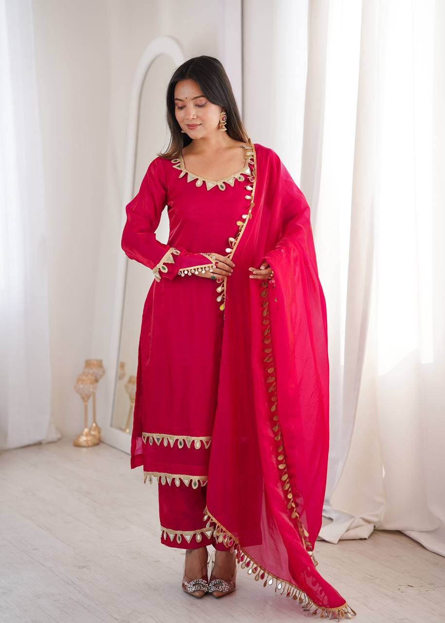 Fendy Silk Palazzo Suit with Real Mirror Work