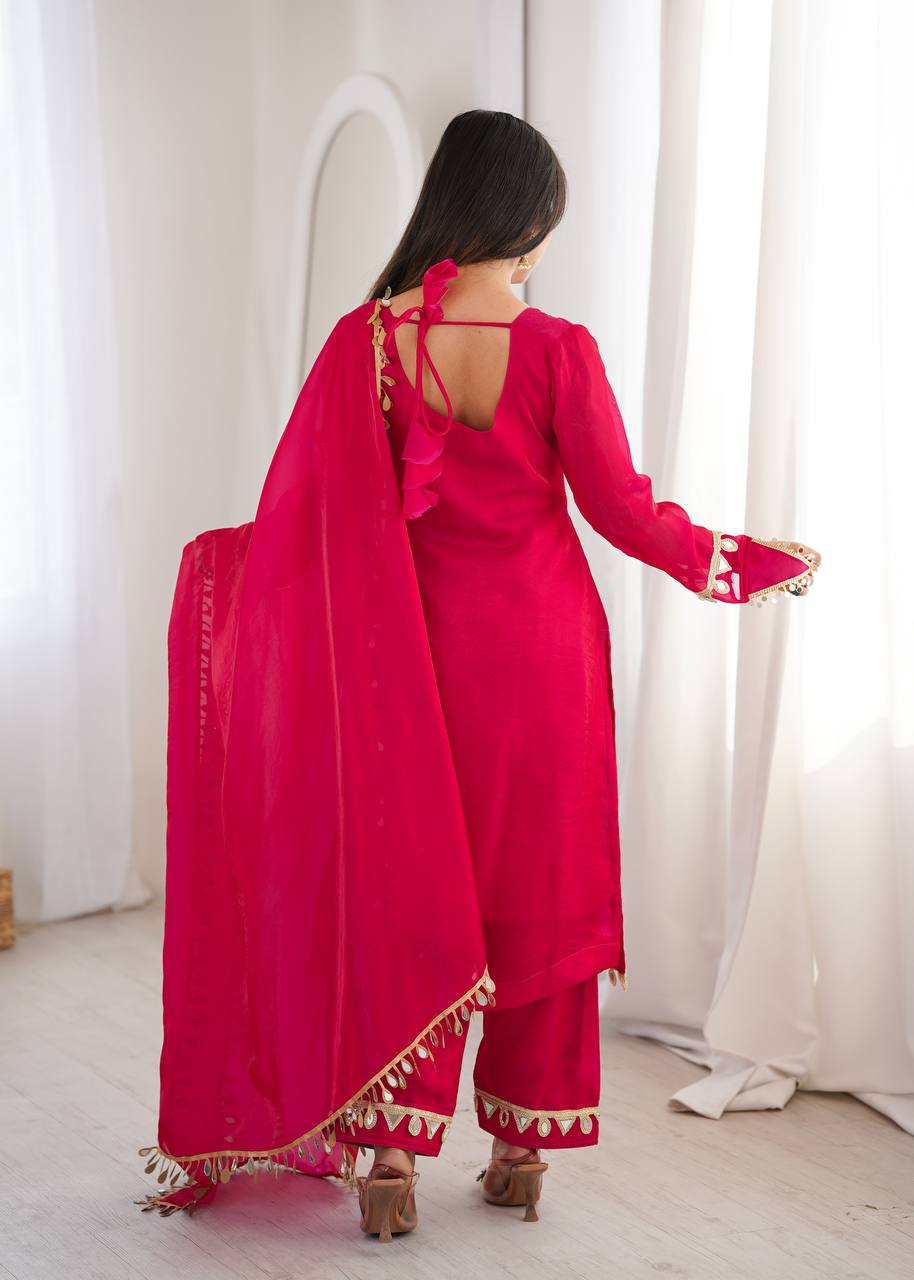 Fendy Silk Palazzo Suit with Real Mirror Work