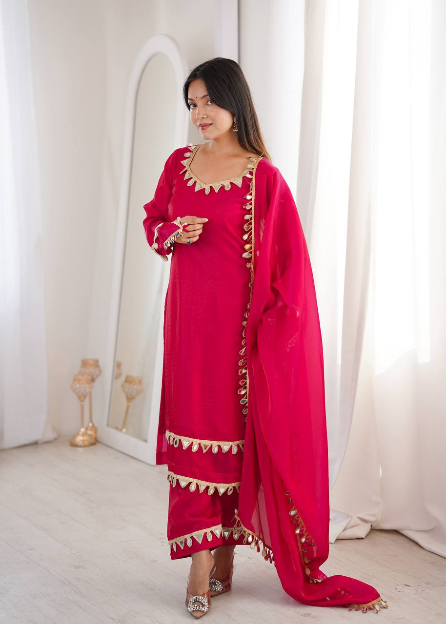 Fendy Silk Palazzo Suit with Real Mirror Work